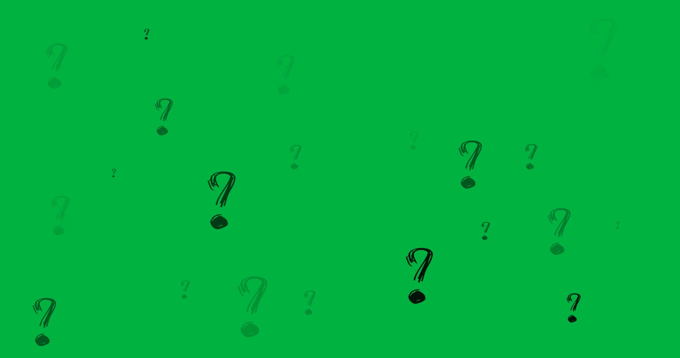 Digital animation of multiple question mark symbols against white background