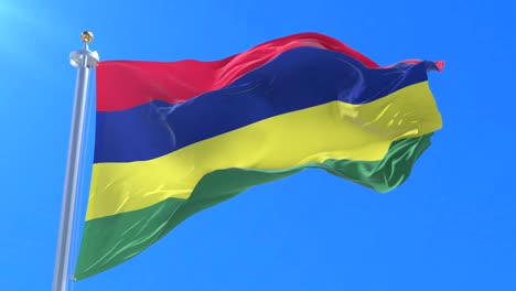 bandera de mauricio ondeando en el viento con el cielo azul en lento, bucle