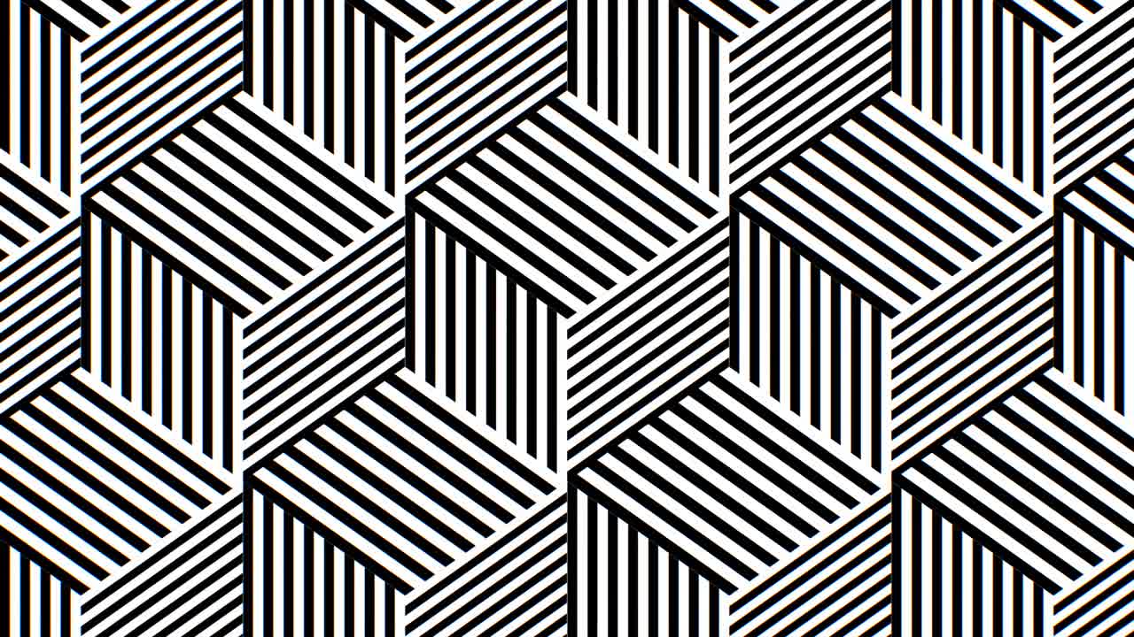 이소메트릭 큐브 3d 검은색과 색 줄무 패턴 광학 착각 - 4k 원활한 vj 루프 모션 배경 애니메이션