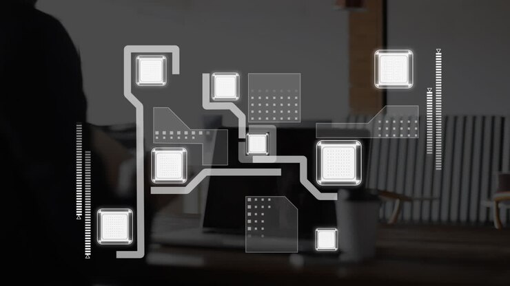 Animation of connections with data processing over laptop