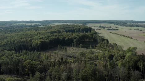 Aerial-drone-shot-over-beautiful-german-landscape,-woods,-Europe