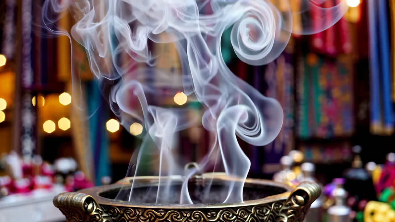 Fumo di incenso che sale da un bruciatore decorativo.