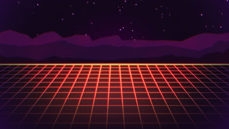 cuadrícula roja retro en movimiento y grandes montañas 1