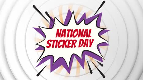 animation of national sticker day over crack and circles on white background