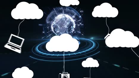 animación de nubes con iconos sobre el globo