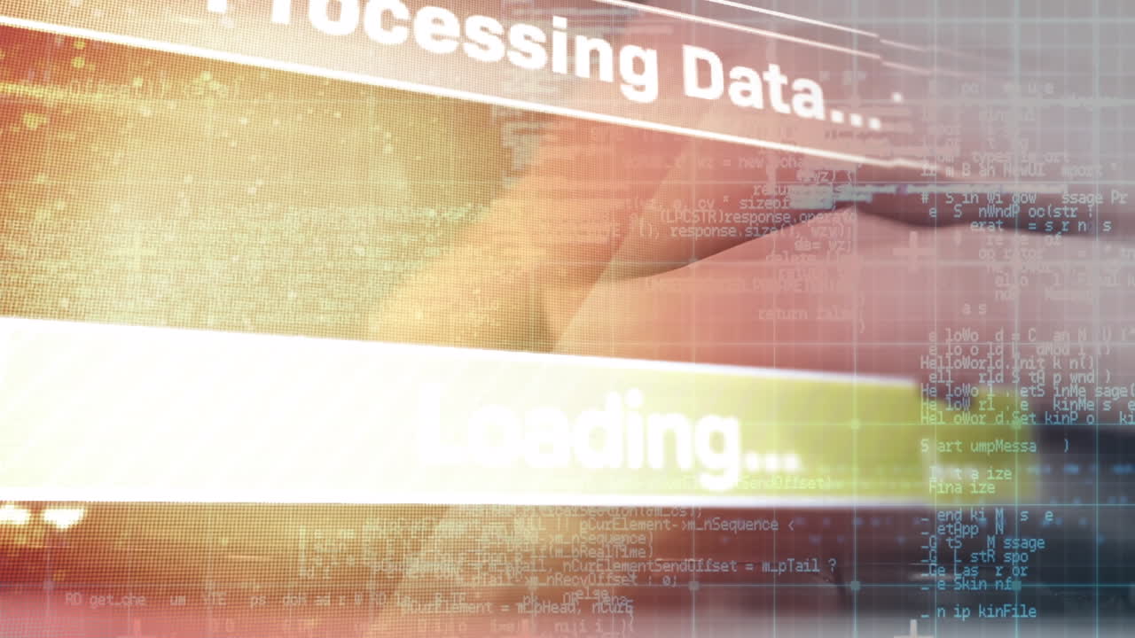 animación del procesamiento de datos sobre una mujer de negocios en la oficina