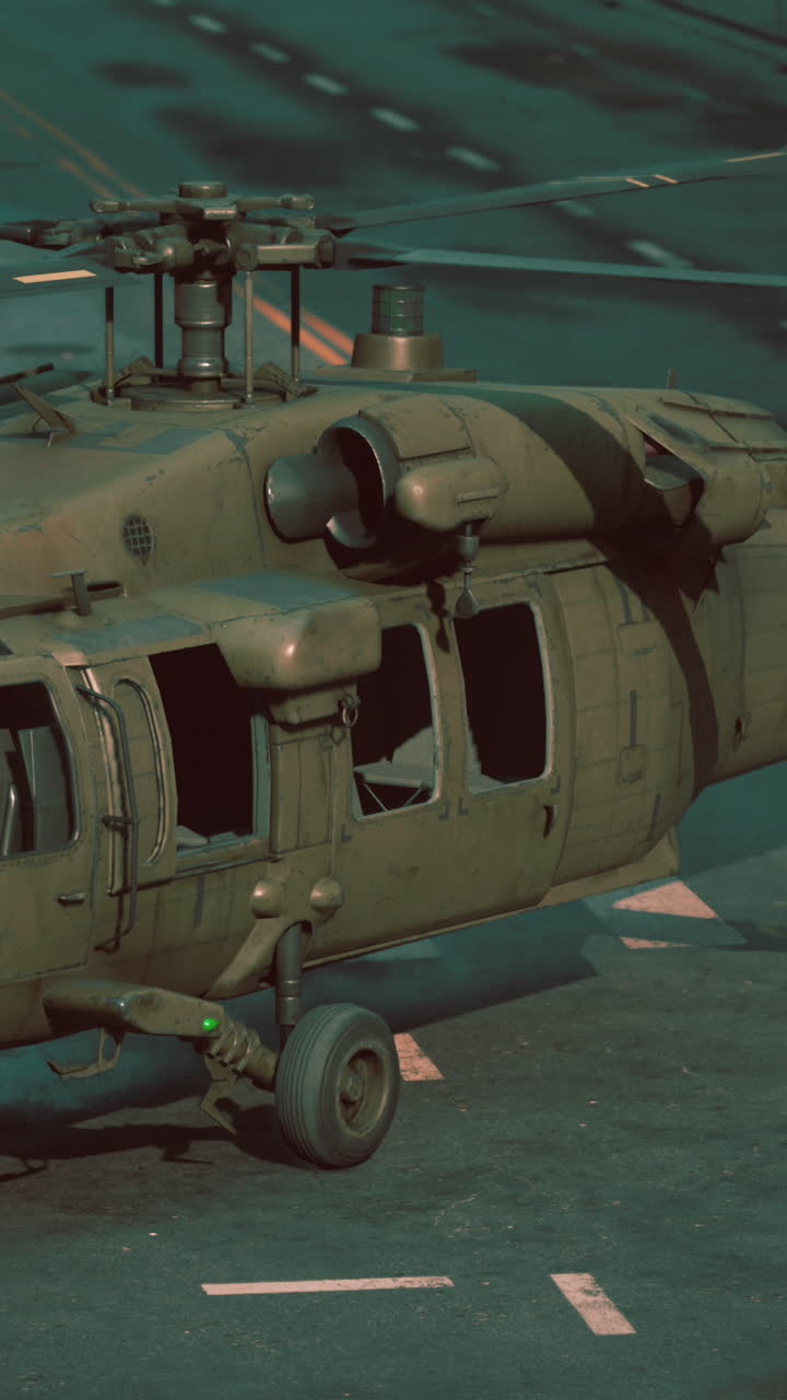 손상 uh-60 블랙 호크 헬리터 시내 거리에서