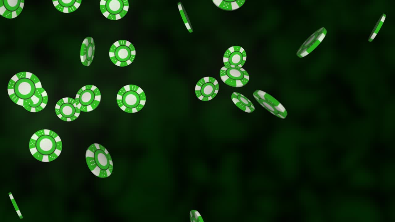 Casino chips are falling down playing chips rain 4k 3d alpha green screen loop animation poker table