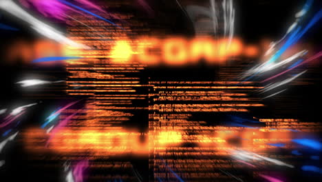animación del procesamiento de datos sobre fondo negro con luces rosadas y azules