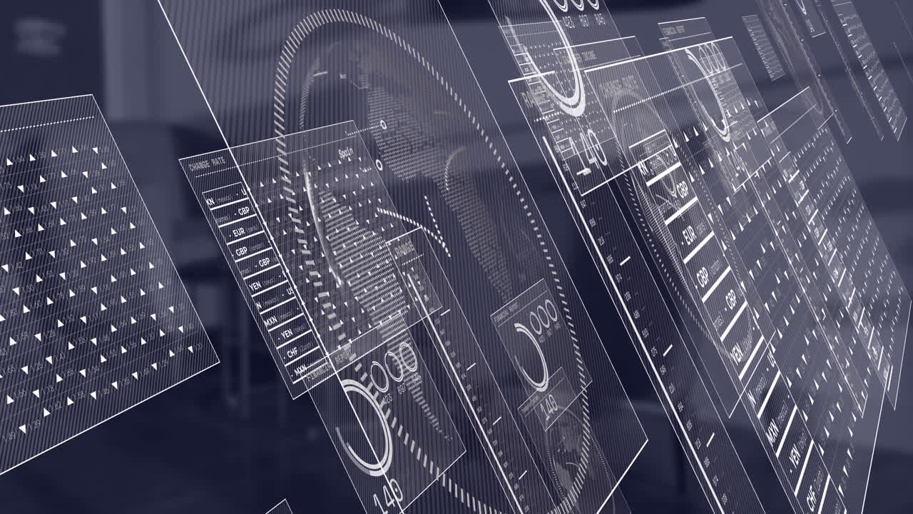 animazione dell'interfaccia con elaborazione dei dati contro l'ufficio vuoto