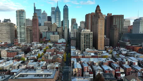 aerial truck shot of philly skyline