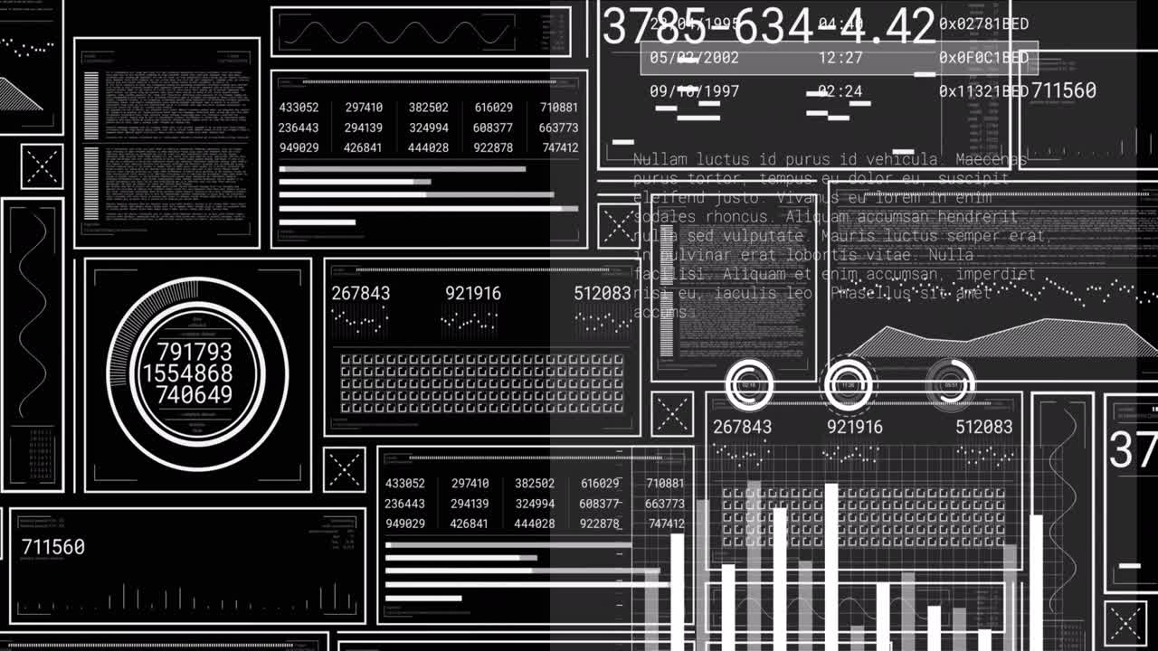 검은색 배경 위의 디지털 데이터 처리 애니메이션