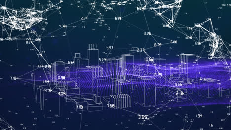 animation of network of connections over 3d cityscape