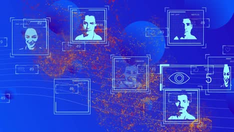 animación de procesamiento de datos con diversas personas sobre formas en fondo azul