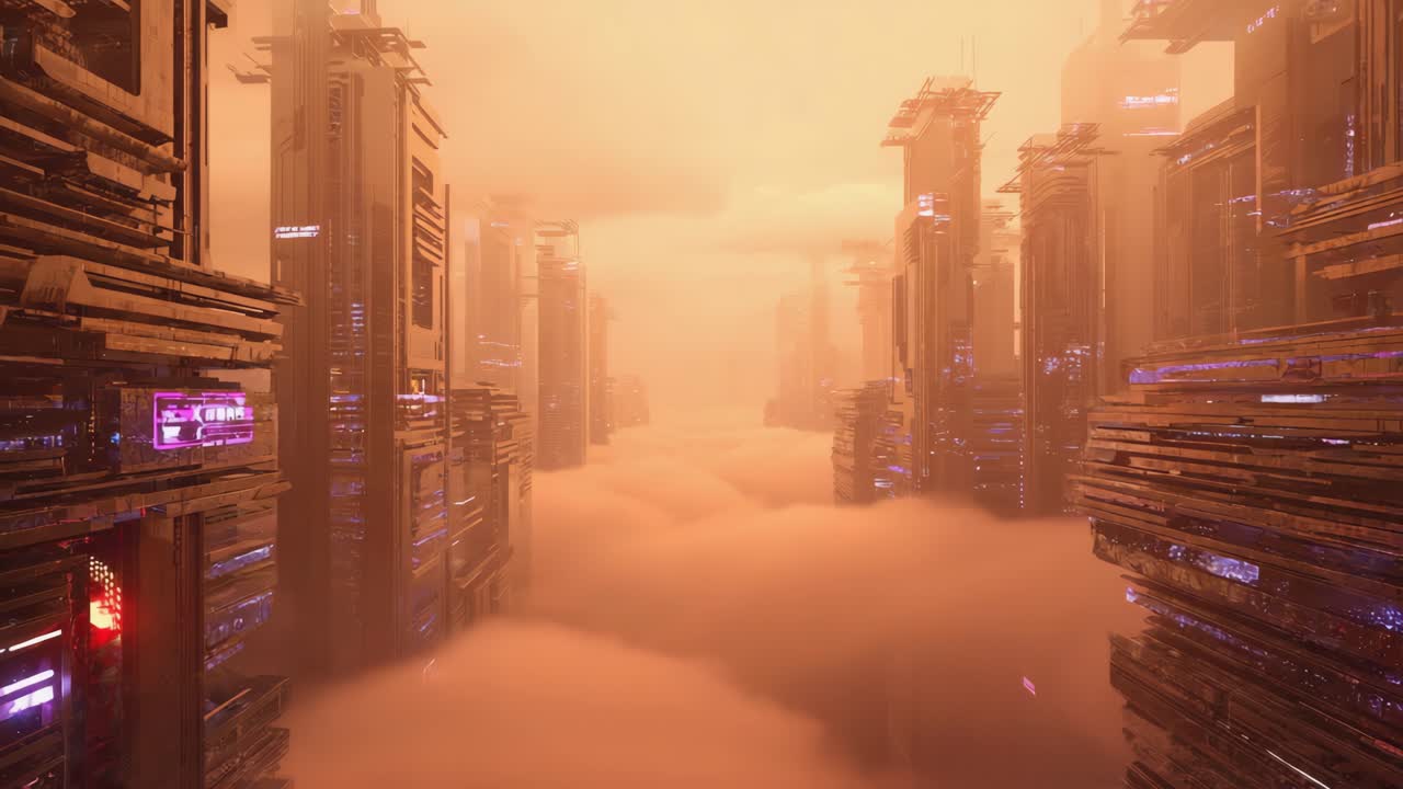 Futuristic Dystopian City in the Fog