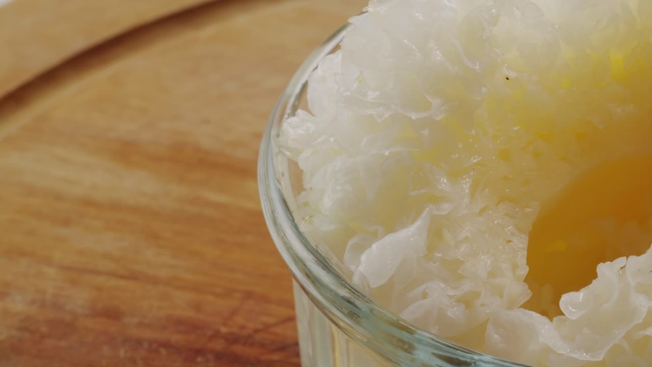 Tremella fermented salted Jamur salju or snow fungus, white colored fungi for food and medicine, popular in China and also Chinese cuisine.