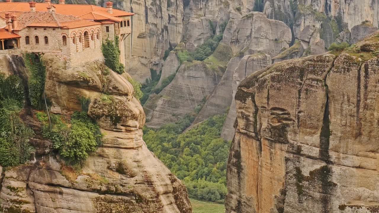 Meteora Greek monastery of Varlaam perched on mountain rock pillar