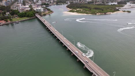 Road Bridge Across Coolongolook River With View Of Miles Island In Forster, NSW, Australia. aerial ascend