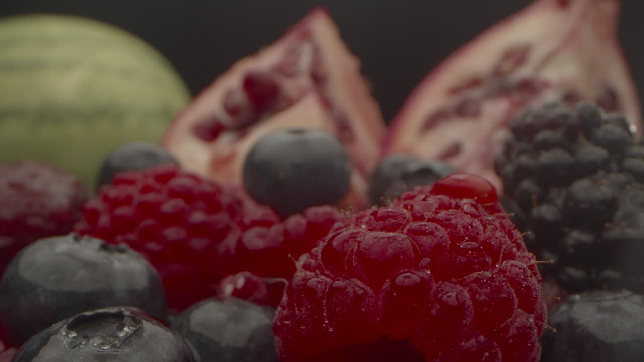 macro cinematográfico retirado de uma bandeja de frutas