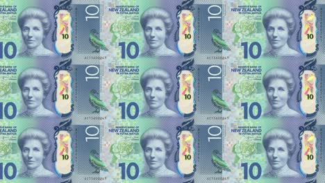 banknotes of ten dollars of new zealand rolling, cash money, loop