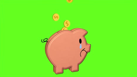la alcancía de dibujos animados pierde monedas de oro y está triste