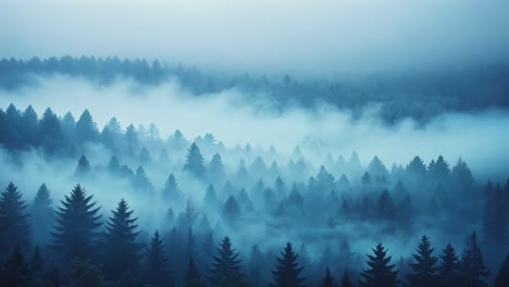 bosque de montaña con niebla