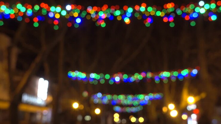 Colorful Christmas and new year lights on the street.