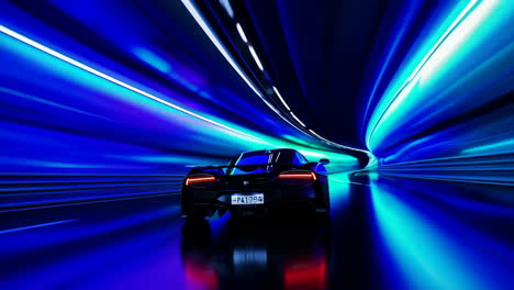 High-speed car in a neon tunnel