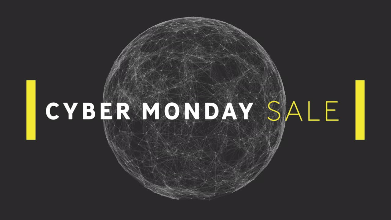 사이버 월요일 텍스트 배너는 검은색 배경에 연결 네트워크의 글로브에 대해