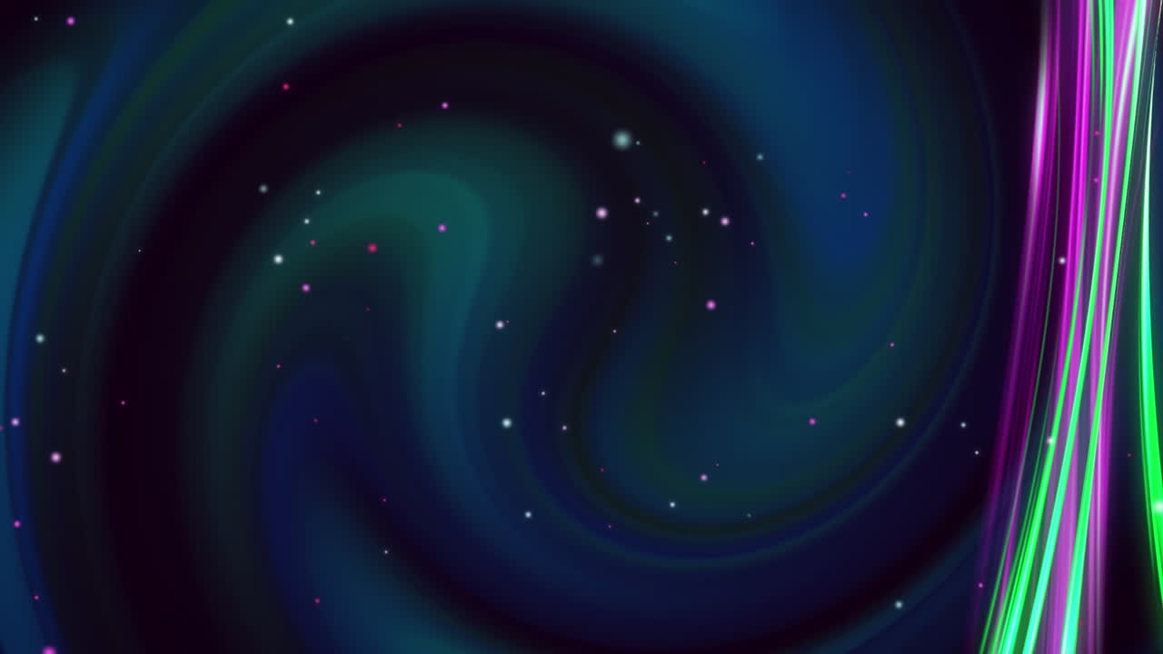 animación de hebras de neón verdes y rosas sobre un fondo de remolino verde oscuro y azul