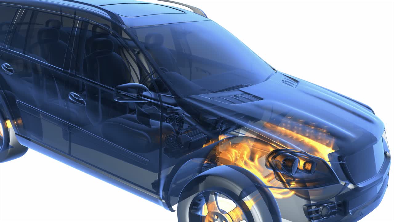 투명한 차가 회전합니다.