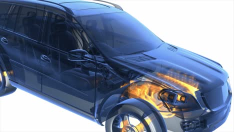 el coche transparente gira.