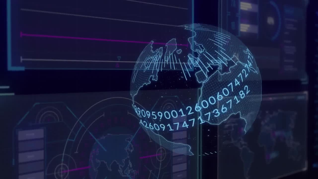 Animation of globe and data processing on interface