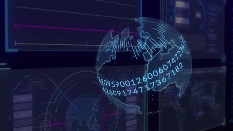animation of globe and data processing on interface