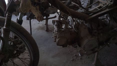 burnt and melted motorcycle were exposed to hot clouds when the volcanic eruption disaster