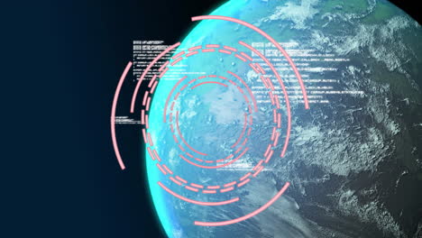 datos digitales y animación de interfaz circular sobre la tierra desde el espacio