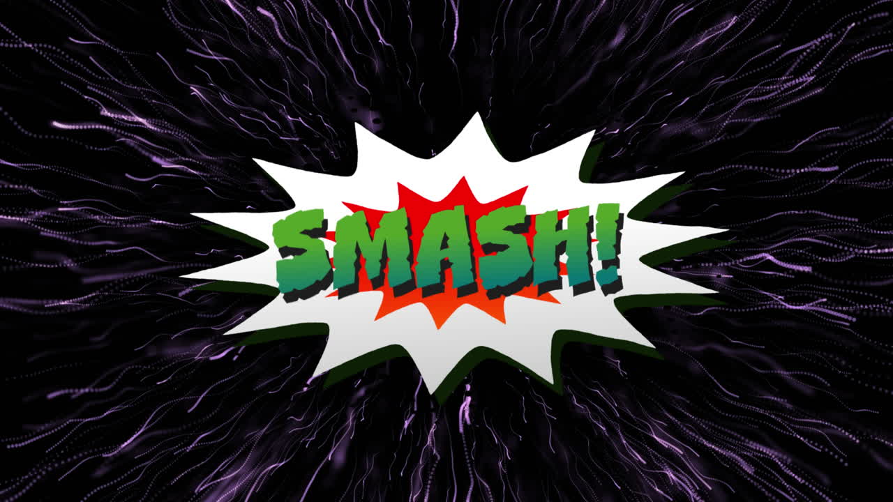 검은 바탕에 분홍색 불꽃놀이 위에 스매시 텍스트의 애니메이션