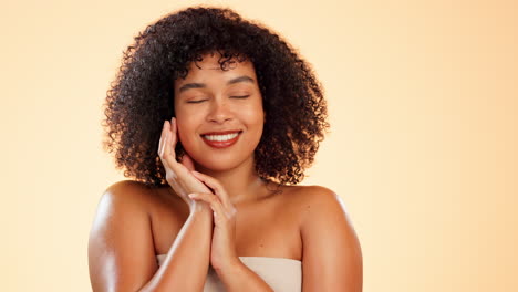face, skincare and beauty smile of woman in studio