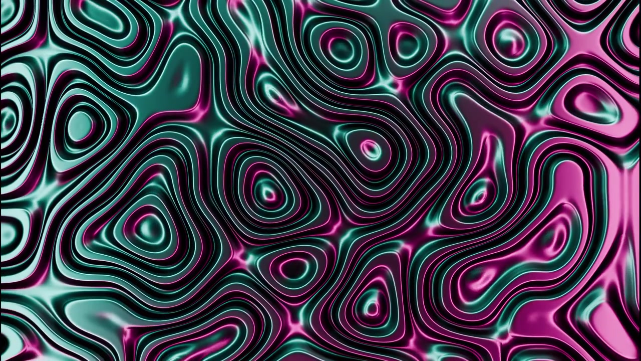 Full-frame abstract surface showing layered concentric ridges and oval amoeba shapes undergoing visible local deformation cues where ridges bulge and recede, specular highlights intensify at ridge