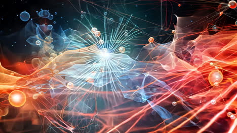 abstract floating particles in orange and blue flowing patterns