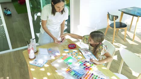 mother and daughter beading together