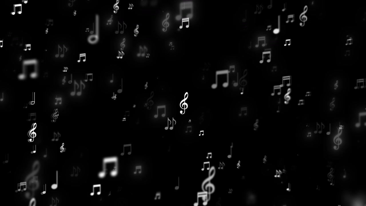 Elegant musical note visual with glowing white icons soft blur and deep black atmosphere perfect for