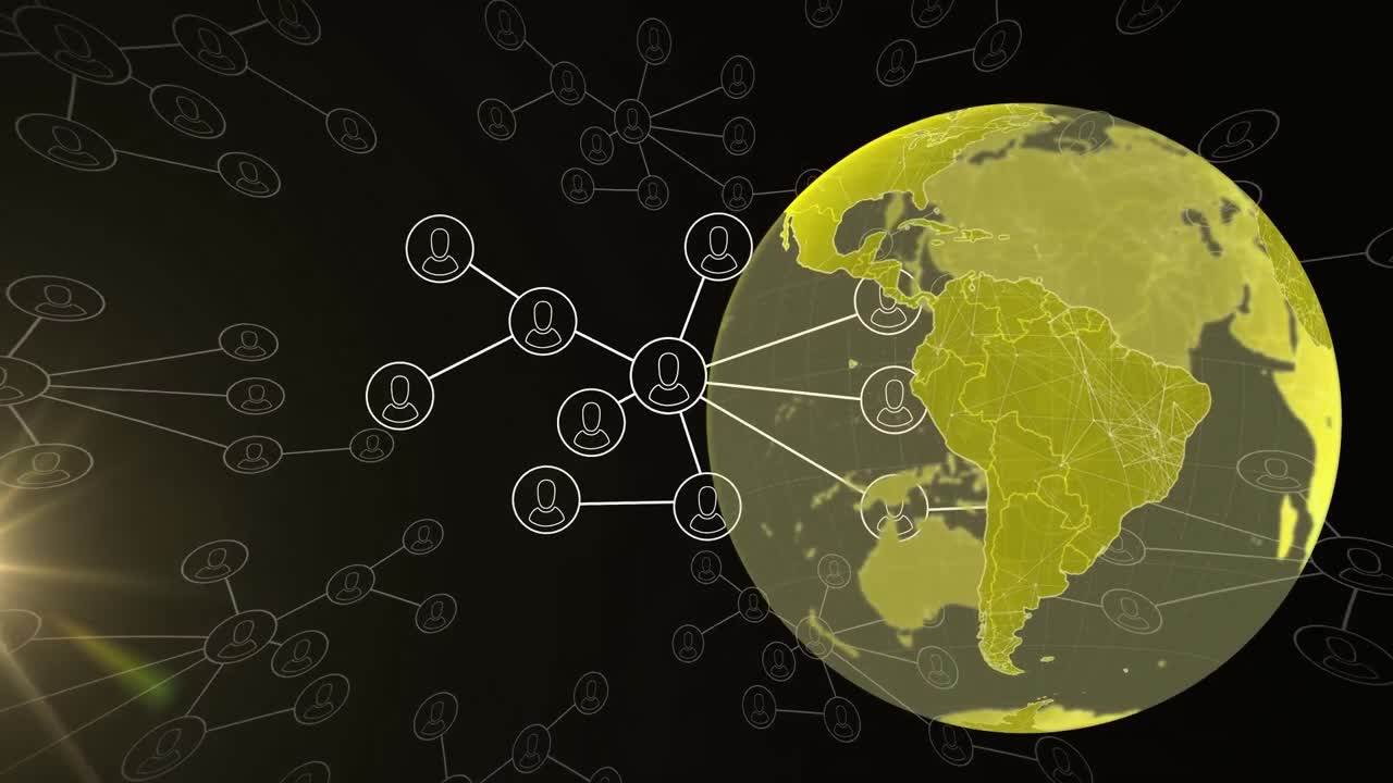 Animation of network of connections with people icons over globe