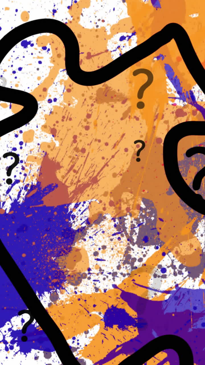 Animation of question marks and puzzle over colorful stains