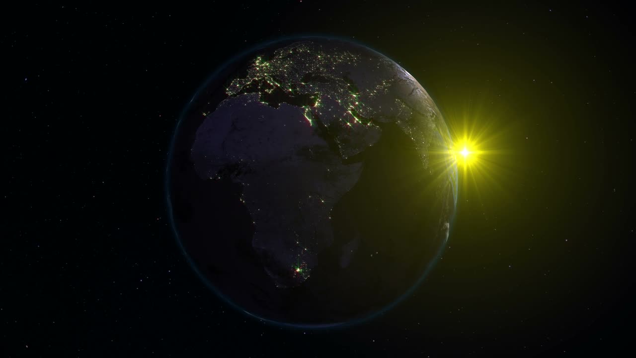 현실적인 지구, 별빛 하늘과 태양의 배경에 우주에서 회전 (루프)