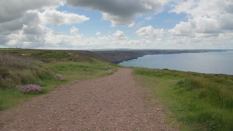 trail near the cornwall coast overlooking st agnes head in cornwall, england uk