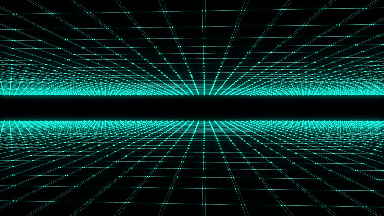 Wireframe Digital Landscape Flat Tunnel Concept Hologram 3D Rendering Motion Background.