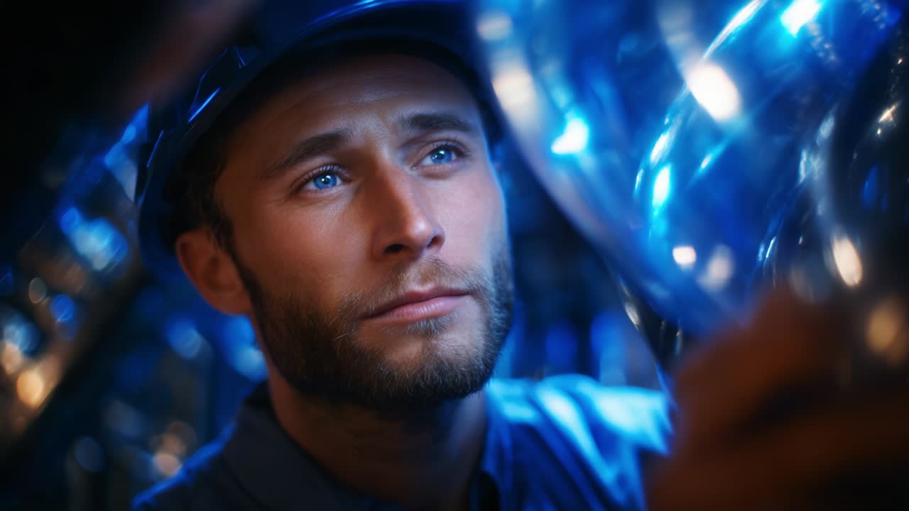 Soustředěný technik hodnotí zařízení v mechanicky důmyslném prostředí, zachycující podstatu průmyslové přesnosti a odbornosti, zdůrazňující spojení moderní technologie a lidské dovednosti