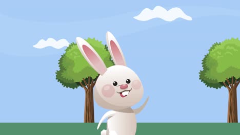 feliz celebración de pascua con conejo en el paisaje