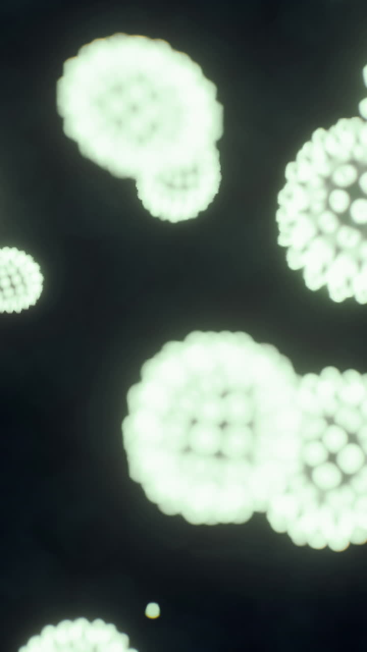 Forme di batteri e virus su sfondo scuro con contorni luminosi di notte